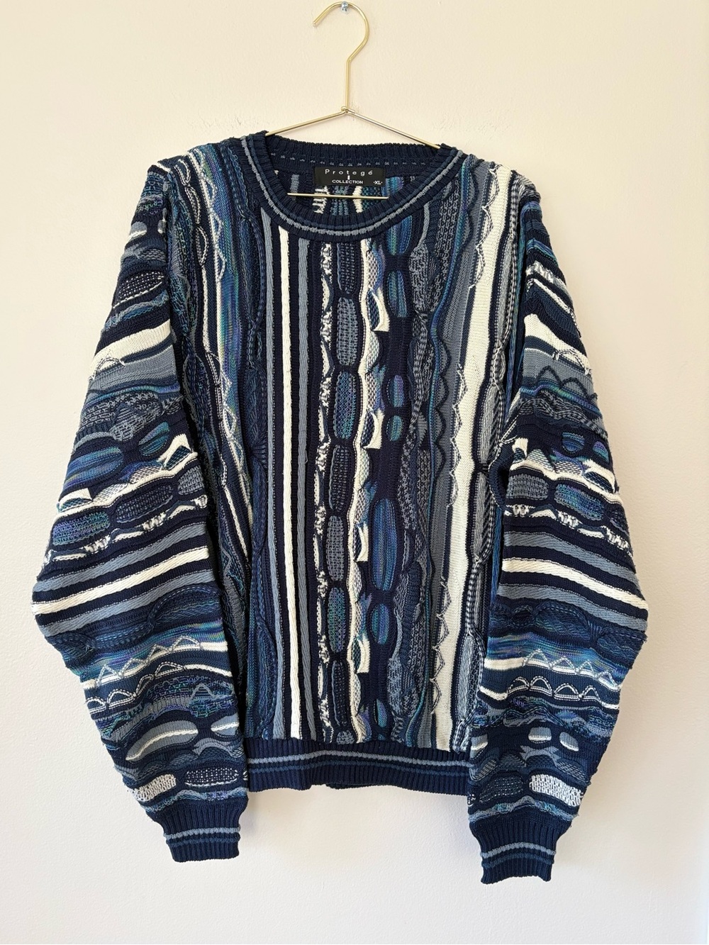 Vintage Protege Coogi Style 3D Cable Knit Sweater Men’s XL Made USA 🇺🇸